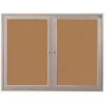 Ghent Bulletin Board, Natural Cork with Hinged Doors, 48" x 36"